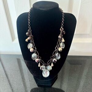 Vintage White House Black Market Signed Bronze Tone Necklace with Crystals